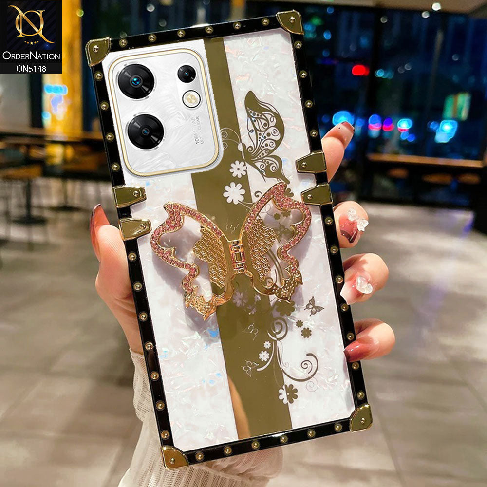 Infinix Zero 30 4G Cover - White -  Luxury Shiny Rhinestone Butterfly Electroplated Square Trunk Soft Case