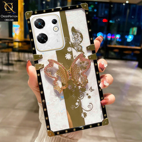 Infinix Zero 30 4G Cover - White -  Luxury Shiny Rhinestone Butterfly Electroplated Square Trunk Soft Case