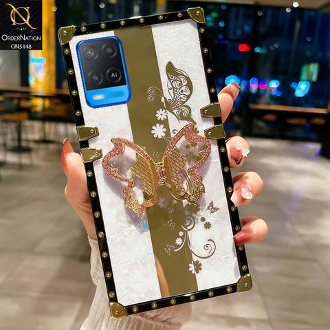 Oppo A54 4G Cover - White -  Luxury Shiny Rhinestone Butterfly Electroplated Square Trunk Soft Case