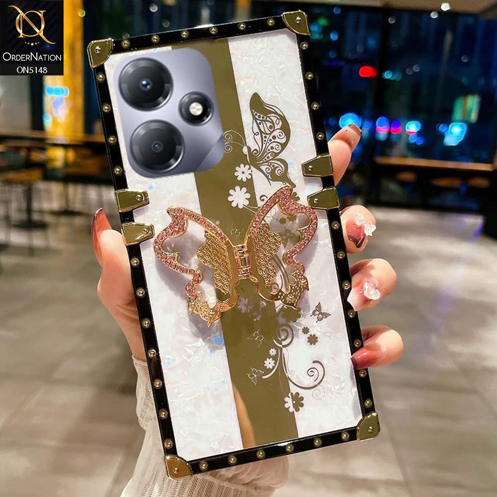 Infinix Hot 30 Play Cover - White -  Luxury Shiny Rhinestone Butterfly Electroplated Square Trunk Soft Case