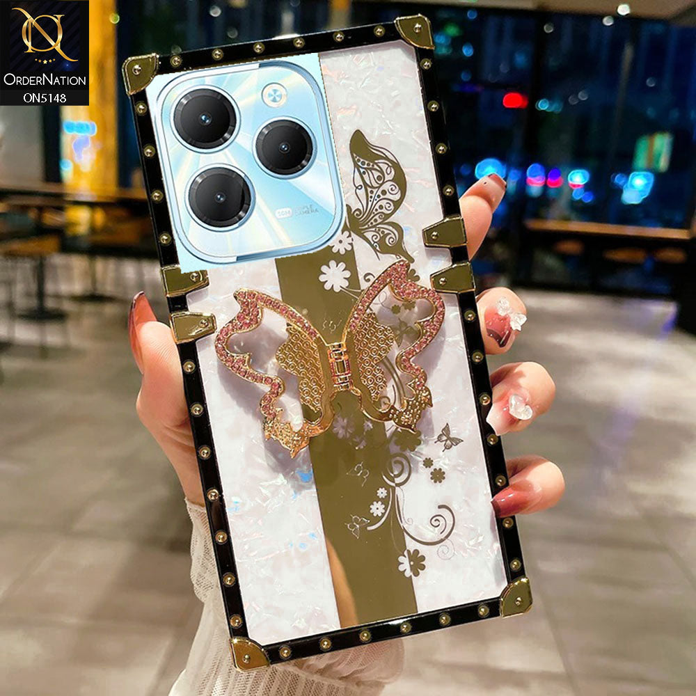 Infinix Hot 40 Pro Cover - White -  Luxury Shiny Rhinestone Butterfly Electroplated Square Trunk Soft Case