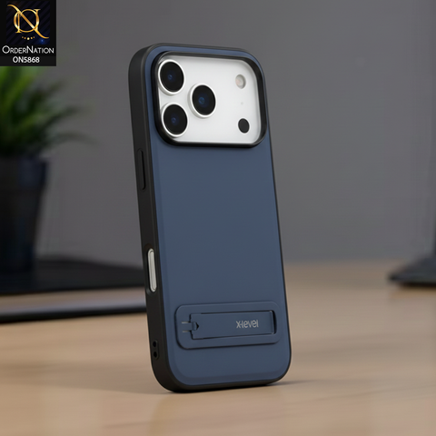 iPhone 17 Pro Max Cover - Blue - X-LEVEL Case Leather Coated PC TPU Phone Back Cover with Metal Kickstand