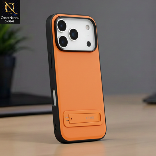 iPhone 17 Pro Max Cover - Orange - X-LEVEL Case Leather Coated PC TPU Phone Back Cover with Metal Kickstand