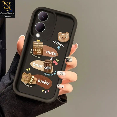 Vivo Y17s Cover - Black - Trendy 3D Cute Cartoon And Coffee Chocolate Soft Silicon Shockproof Case With Camera Protection