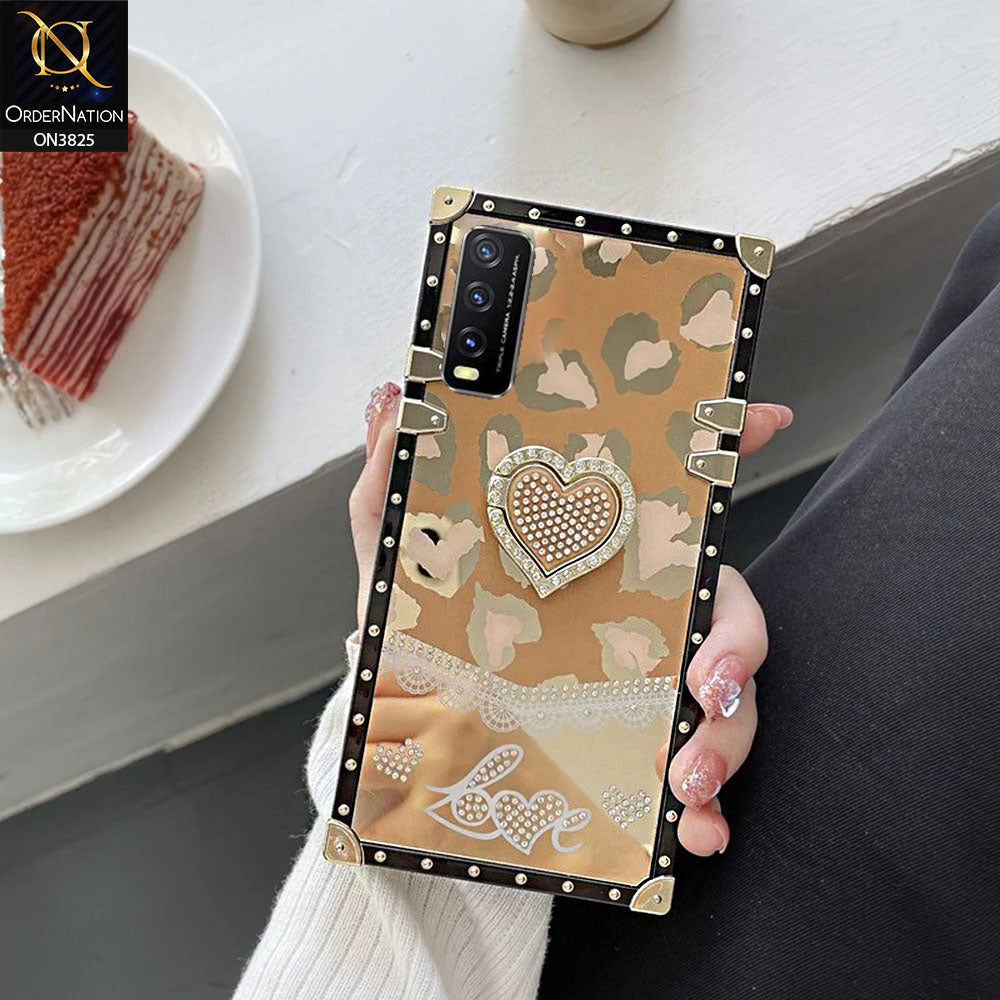 Vivo Y12s Cover - Design5 -Heart Bling Diamond Glitter Soft TPU Trunk Case With Ring Holder