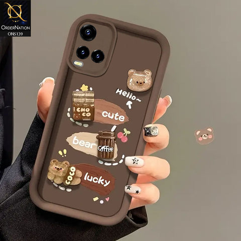 Vivo Y21a - Brown - Trendy 3D Cute Cartoon And Coffee Chocolate Soft Silicon Shockproof Case With Camera Protection