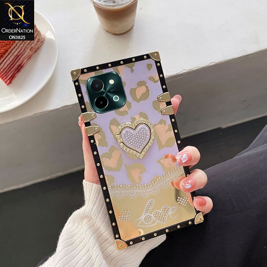 Vivo Y28 4G Cover - Design 3 - Heart Bling Diamond Glitter Soft TPU Trunk Case With Ring Holder