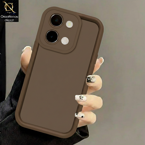 Vivo Y28 4G Cover - Brown - Soft Silicone Case With Round Bumper Matte TPU Shockproof Cover