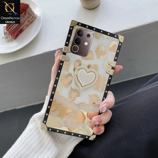 Vivo Y29 4G Cover - Design 2 - Heart Bling Diamond Glitter Soft TPU Trunk Case With Ring Holder