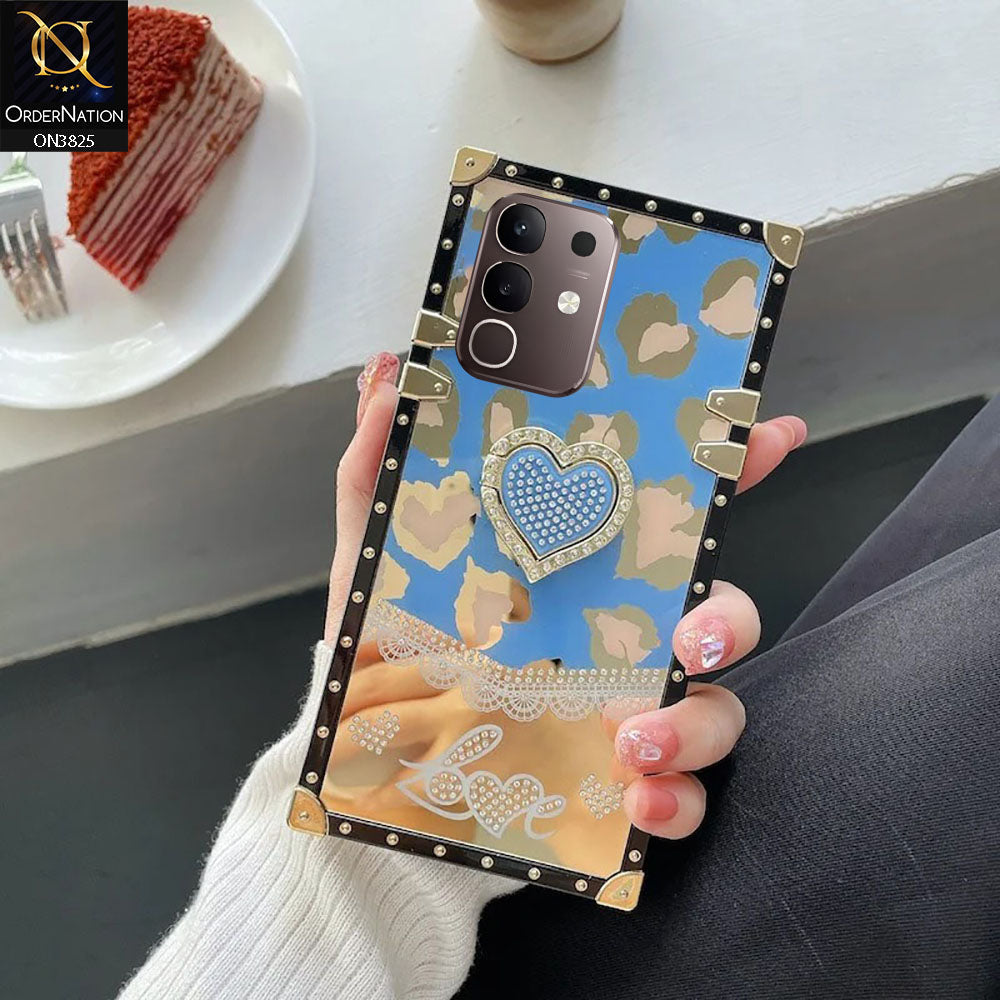Vivo Y29 4G Cover - Design 4 - Heart Bling Diamond Glitter Soft TPU Trunk Case With Ring Holder