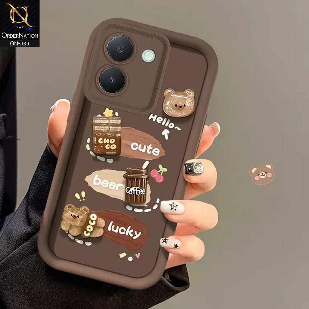 Vivo Y27s - Brown - Trendy 3D Cute Cartoon And Coffee Chocolate Soft Silicon Shockproof Case With Camera Protection