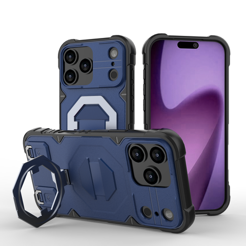 iPhone 17 Pro Max Cover - Blue -  MagSafe Compatible Case with Kickstand Ring Holder TPU Shockproof