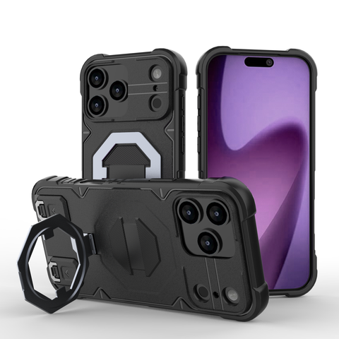 iPhone 17 Pro Max Cover - Black -  MagSafe Compatible Case with Kickstand Ring Holder TPU Shockproof