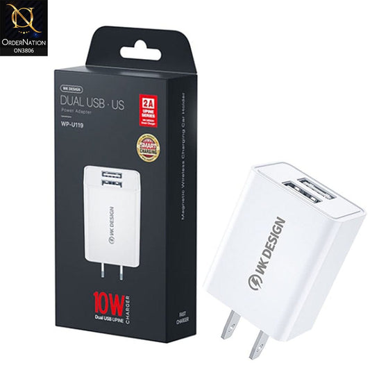 REMAX WK DUAL USB FAST MOBILE CHARGER WP-U119 US PIN-White