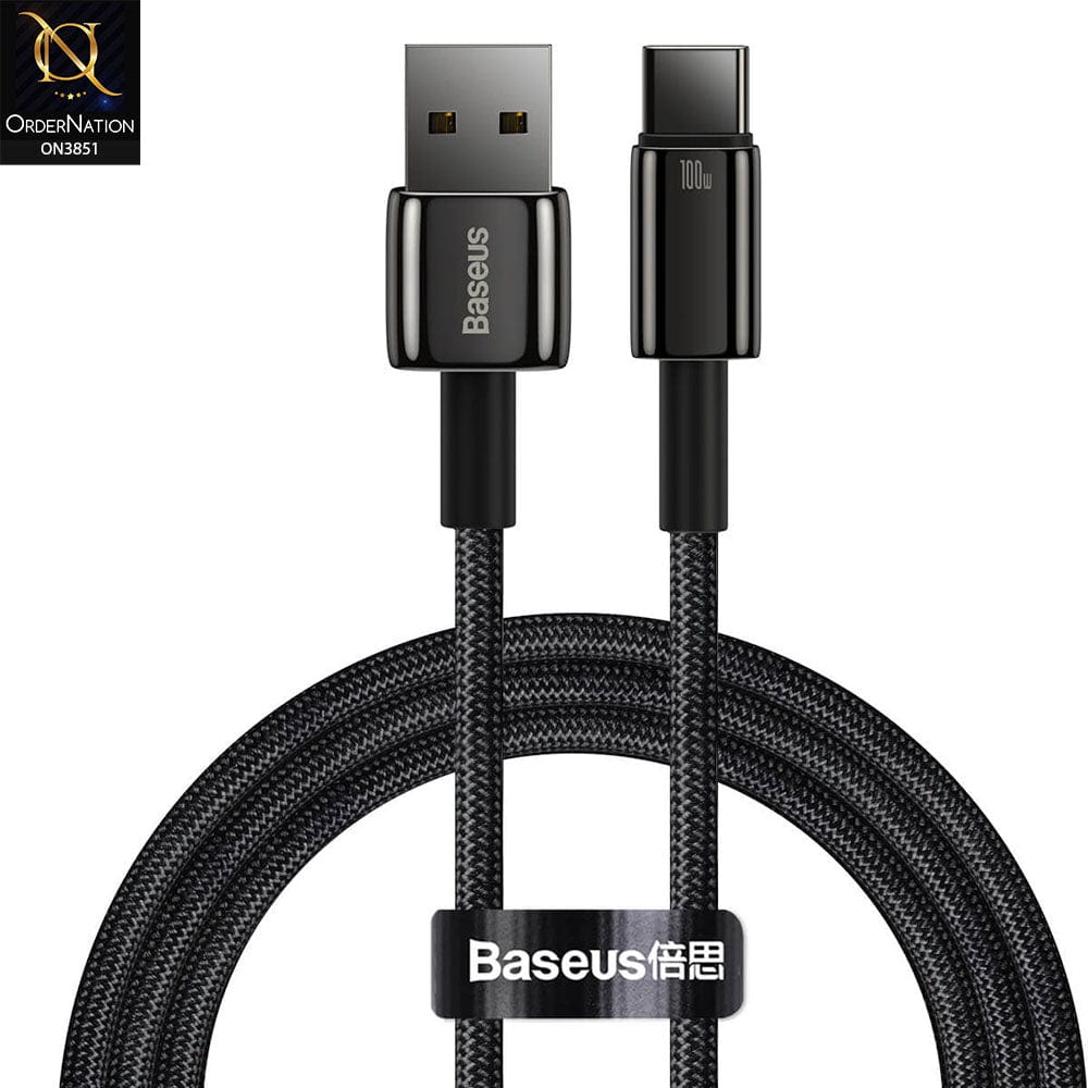 Black - Baseus Tungsten Gold Fast Charging Data Cable USB to Type-C 100W Black