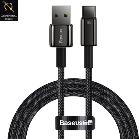 Black - Baseus Tungsten Gold Fast Charging Data Cable USB to Type-C 100W Black