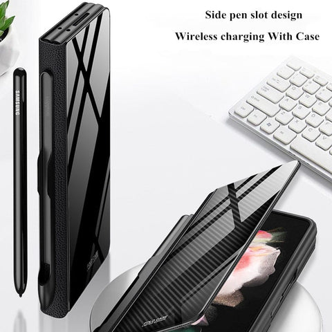 Samsung Galaxy Z Fold 3 5G Cover- Mystic Marble Series - HQ Ultra Shine Premium Infinity Glass Soft Silicon Borders Case