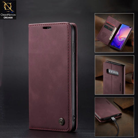 Samsung Galaxy S21 FE 5G Cover - Maroon - Caseme Luxury Retro Magnetic Flip Wallet Leather Soft Case