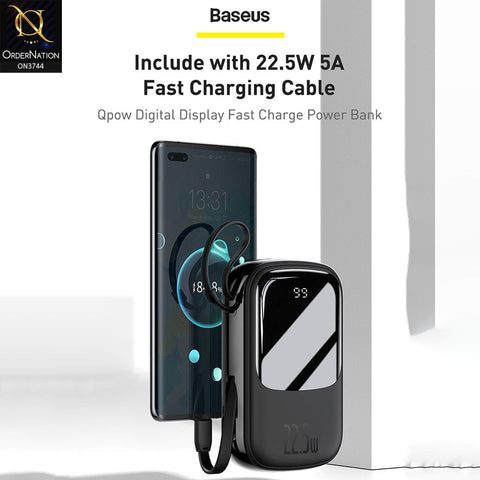 Baseus Qpow Digital Display quick charging power bank 20000mAh 22.5W (With Type-C Cable)  Black  | PPQD-20C - Black Fast Charge Power Bank