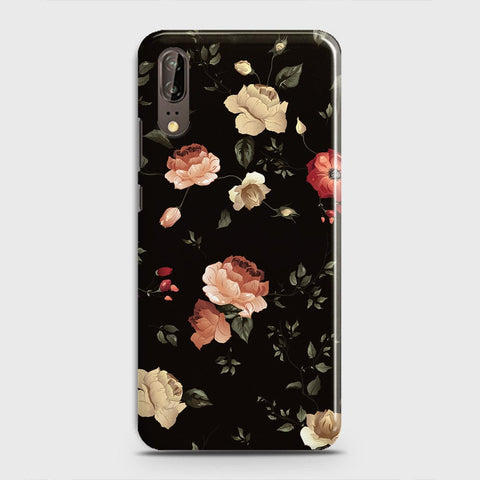 Huawei P20 Cover - Matte Finish - Dark Rose Vintage Flowers Printed Hard Case with Life Time Colors Guarantee