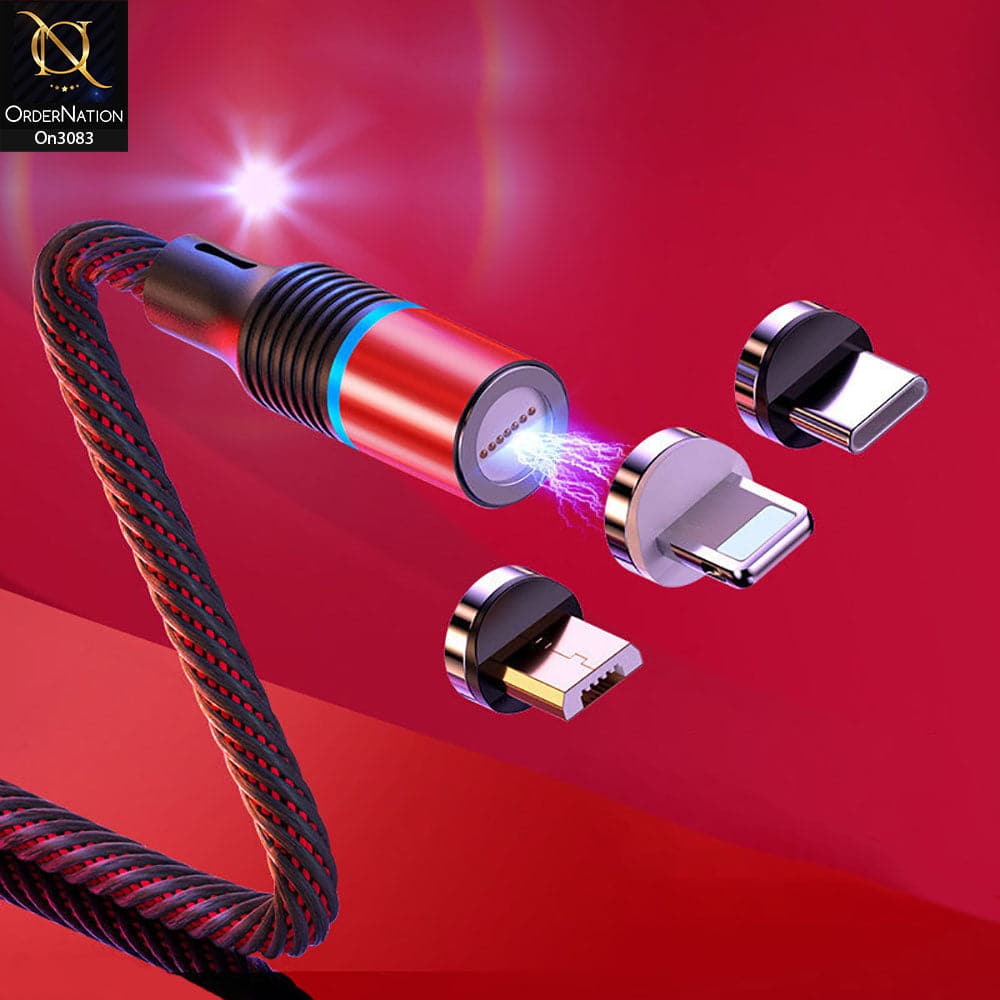 Red - Magneto Series 3 in 1 Led Indicator Magnetic Fast Charging Data Cable