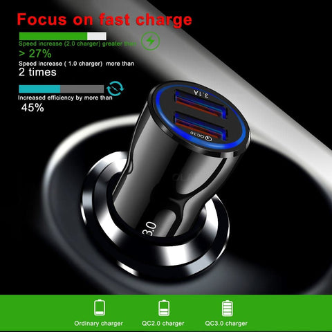 Black - SLS-B05 - Power 3.0 Quick Usb Car Charger For Latest iPhone, Samsung, Vivo, Infnix, Oppo, Xiaomi, etc Smartphones