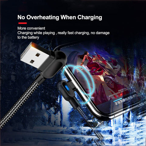 Black - 2M - Micro - Long Cord 90 Degree Usb Data Braided Led Micro Usb Charging Cable