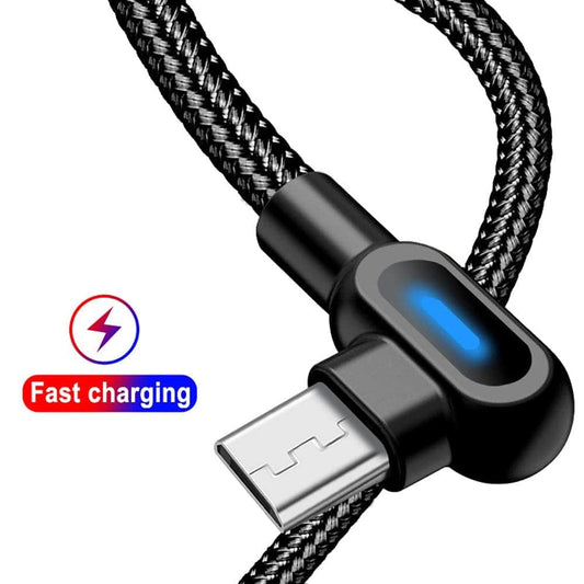 Black - 0.25M - Micro - Long Cord 90 Degree Usb Data Braided Led Micro Usb Charging Cable