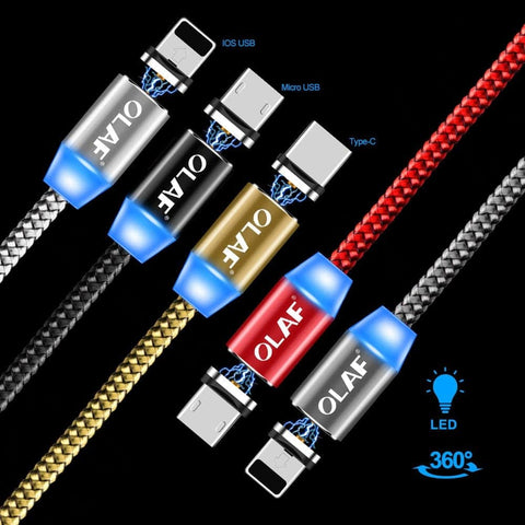 Black - 1M - Micro - OLAF Magnetic Braided LED Micro 1 Meter Usb Charging Cable