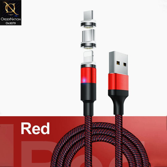Red - 3A Magnetic Led Indicator Fast Charging Data Cable