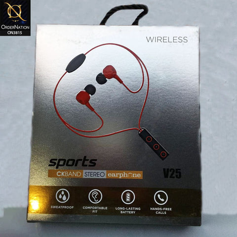 V25 Bluetooth Headphones Best Wireless Sports Earphones Mic - Black