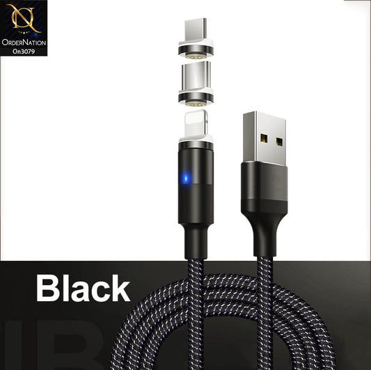 Black - 3A Magnetic Led Indicator Fast Charging Data Cable