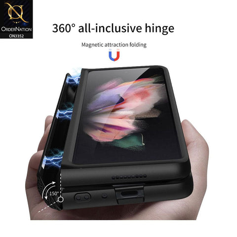 Samsung Galaxy Z Fold 3 5G Cover - Black - GKK Carbon Fiber Magnetic Folding Plain Leather Case