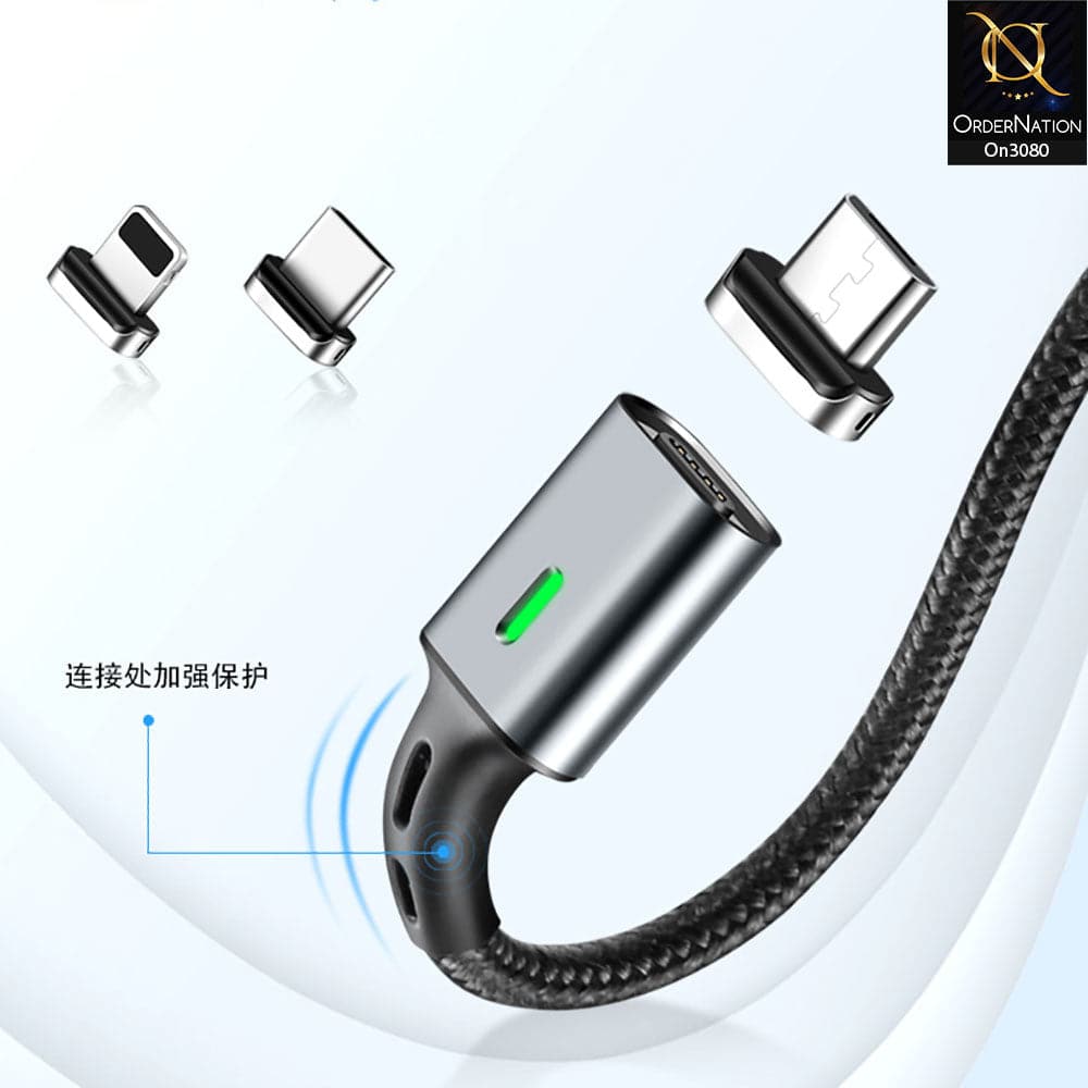 Gray - Qualcomm 3.0 3 in 1 Led Indicator Fast Charging Magnetic Data Cable