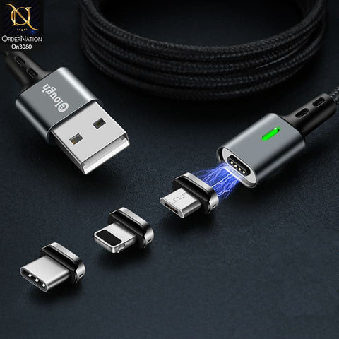 Gray - Qualcomm 3.0 3 in 1 Led Indicator Fast Charging Magnetic Data Cable