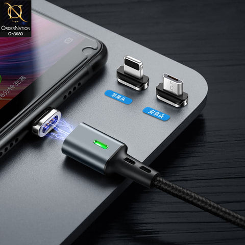 Gray - Qualcomm 3.0 3 in 1 Led Indicator Fast Charging Magnetic Data Cable