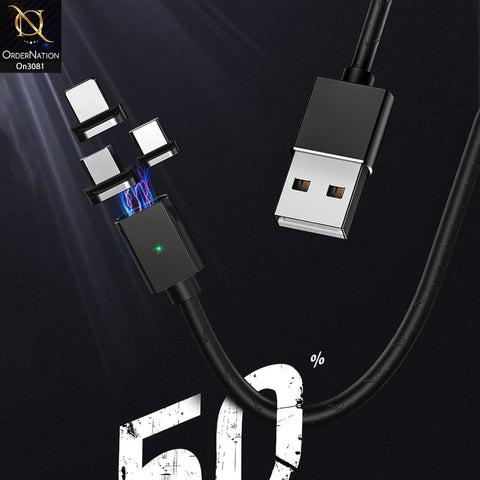 Black - Qualcomm 3.0 Led Indicator Magnetic Fast Charging Data Cable