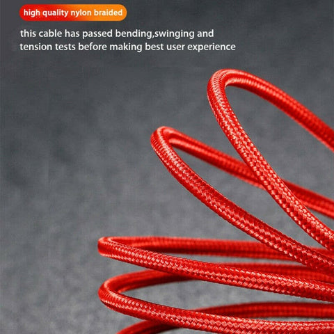 Red - 1M - Lightning - Long Cord 90 Degree Usb Data Braided Led Lightning Usb Charging Cable