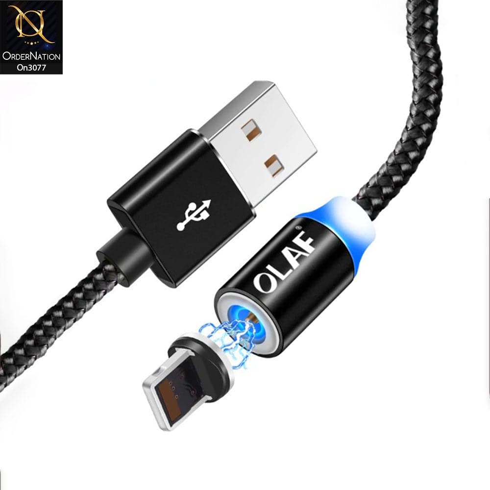 Black - 1M - Lightning - OLAF Magnetic Braided LED Lightning 1 Meter Usb Charging Cable