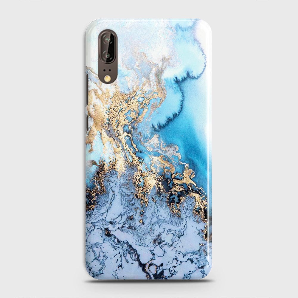Huawei P20 - Trendy Golden & Blue Ocean Marble Printed Hard Case with Life Time Colors Guarantee (1)