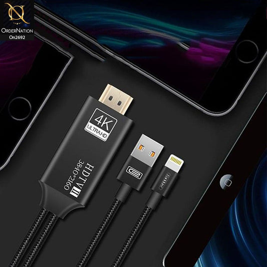 Black - Earldom W14 IPhone HDMI Cable (4K Resolution)