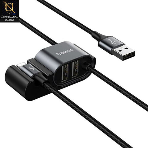 Black - CALHZ-01 - Baseus iPhone Special Data Cable For Car Back Seat With 2x USB HUB