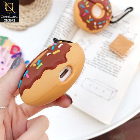 Apple Airpods 1 / 2 Cover - Brown - Trending 3D Donut Shape Soft Silicone Airpods Case