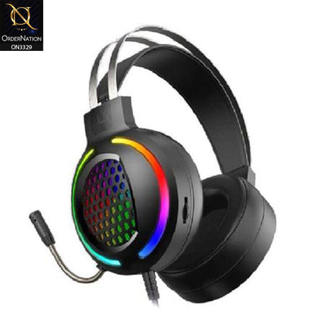 Black - Glint Thunder G12 Gaming Stereo RGB Lighting Headphones With Microphone