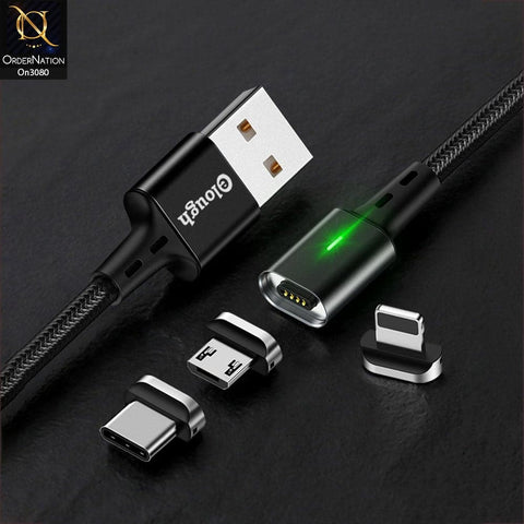 Black - Qualcomm 3.0 3 in 1 Led Indicator Fast Charging Magnetic Data Cable