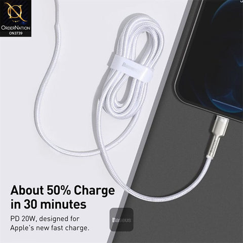 White - Baseus Cafule Series Metal Data Cable Type-C to Lightning iPhone PD 20W 1m - White