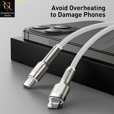 White - Baseus Cafule Series Metal Data Cable Type-C to Lightning iPhone PD 20W 1m - White