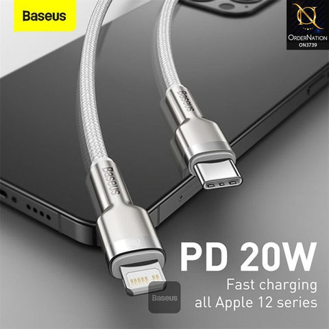 White - Baseus Cafule Series Metal Data Cable Type-C to Lightning iPhone PD 20W 1m - White