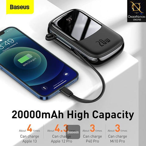 Baseus Qpow Digital Display quick charging power bank 20000mAh 20W (With IP Cable) Black - Black