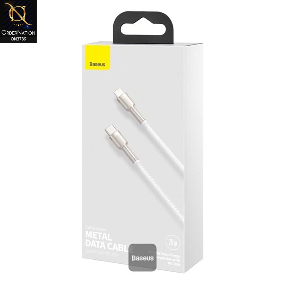 White - Baseus Cafule Series Metal Data Cable Type-C to Lightning iPhone PD 20W 1m - White